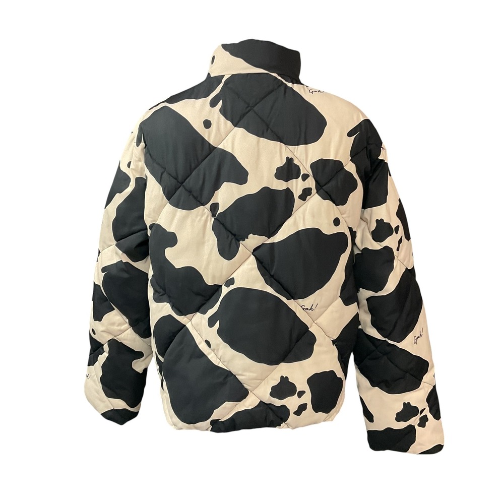 Lisa Says Gah Women's Cow-Printed Bows Long Sleeve Puffer Jacket Sz Small VHTF - Picture 6 of 9